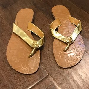 Tory Burch Gold Leather Thong Sandal